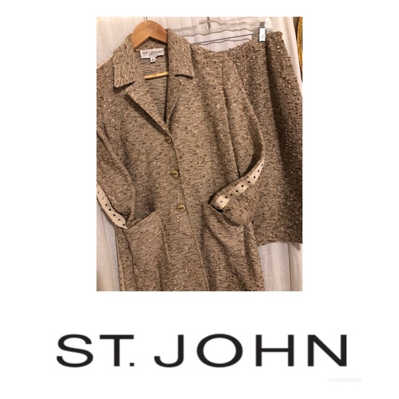 Vintage 2 Piece Suit St John Brown Jacket/Coat with Skirt 70’s Retro Fall Size 6 - Picture 1 of 8